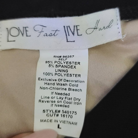 Love fast live hard lace black dress key hole sleeveless sz L - Picture 6 of 8